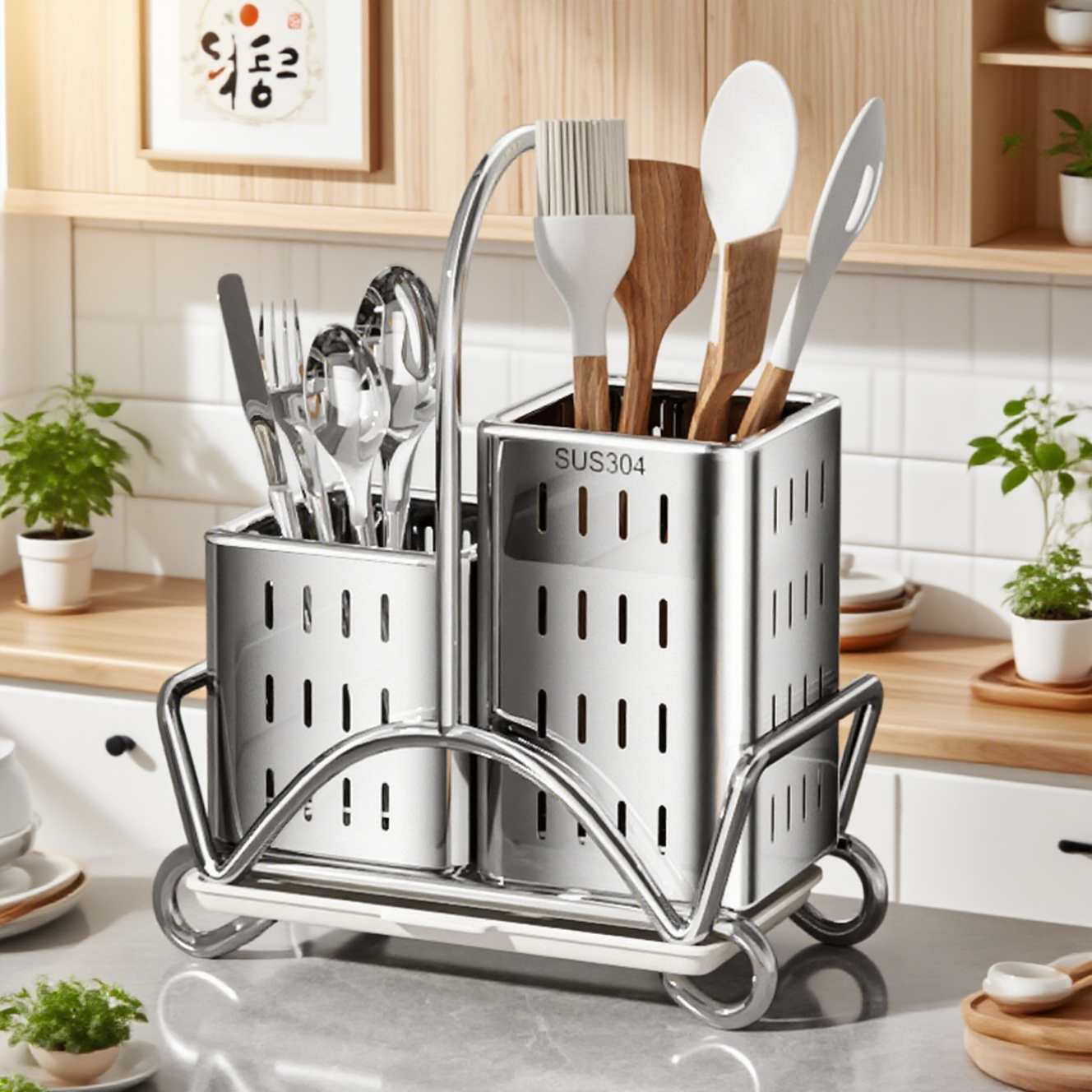 Kitchen Gadgets And Utensils - Kitchen Cutlery Organiser, Stainless Steel Utensil